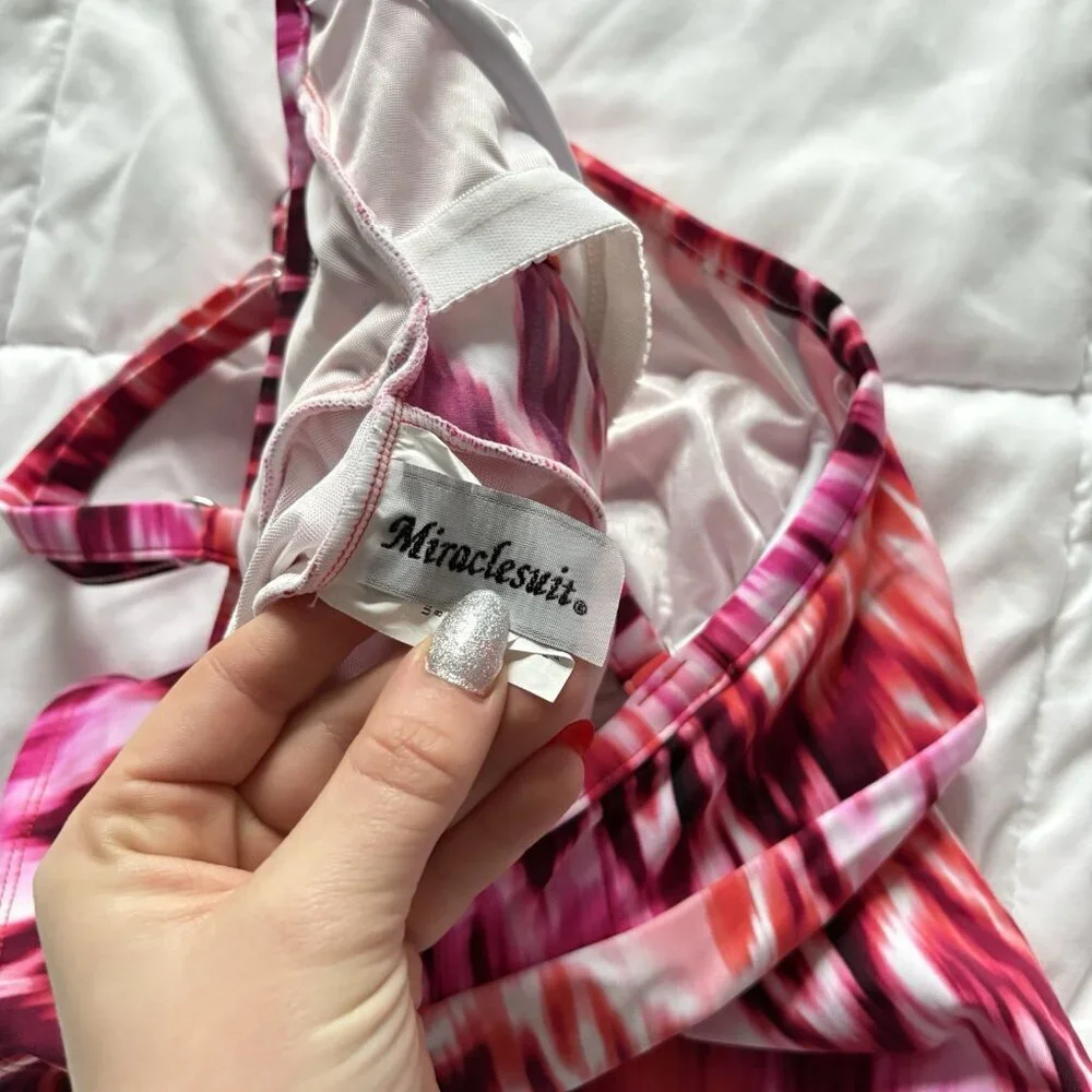 Miraclesuit Swimsuit Womens Size 8 Tankini Bikini Top Pink White Summer Beach - Picture 6 of 7